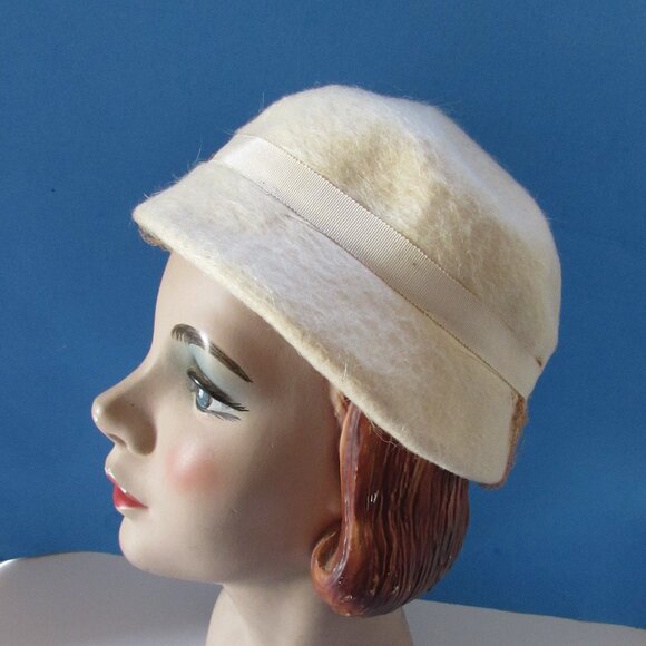 Mid Century Cloche in Cream Felt with Silver Tone Beading main image 10